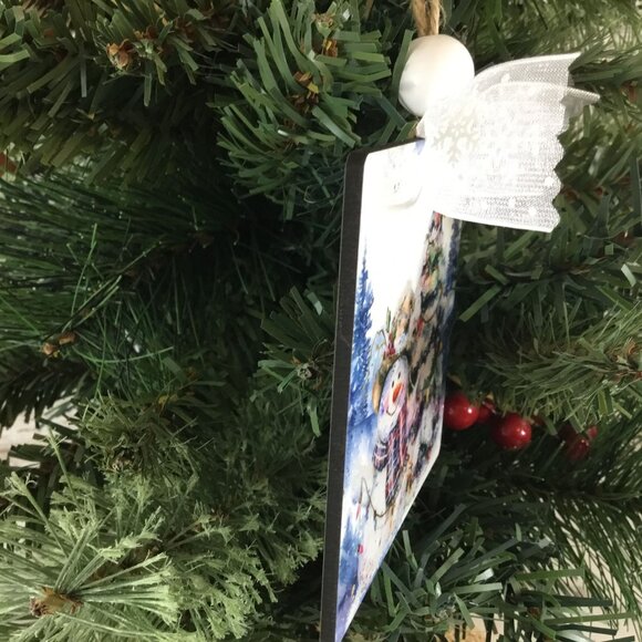 Country Snowman 3.5" Wooden Christmas Ornament - Picture 2 of 6